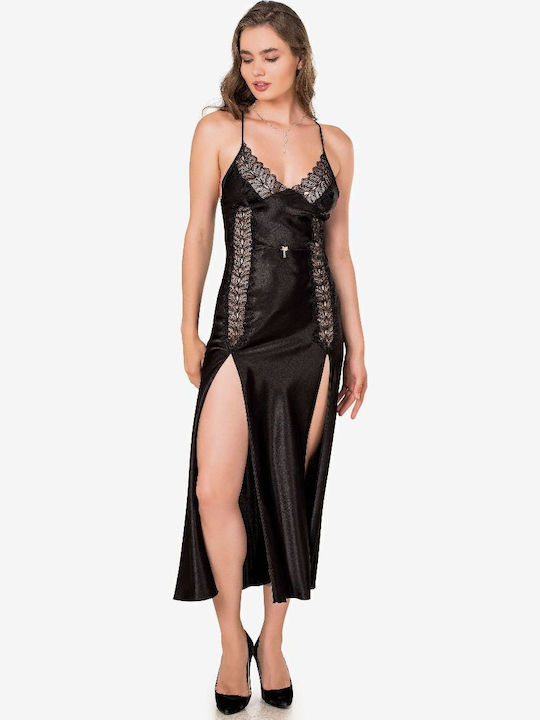 Moongirl Winter Satin Women's Nightdress Black