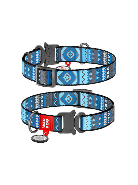 WauDog Etno Blue Dog Collar with Smart ID & Metal Buckle 25mm x 31 - 49cm 31-345