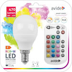 Avide ASMG14RGBW-4.9W-RC Bec inteligent LED 4.9W pentru Soclu E14 și Formă G45 RGB 470lm Reglabil în intensitate