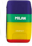 Milan Plastic Double Pencil Sharpener with Eraser (Μiscellaneous Designs/Colours)