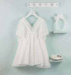 Bambolino Paulina Λευκό Βαπτιστικό Σετ Ρούχων με Αξεσουάρ Μαλλιών & Φόρεμα από Δαντέλα 2τμχ
