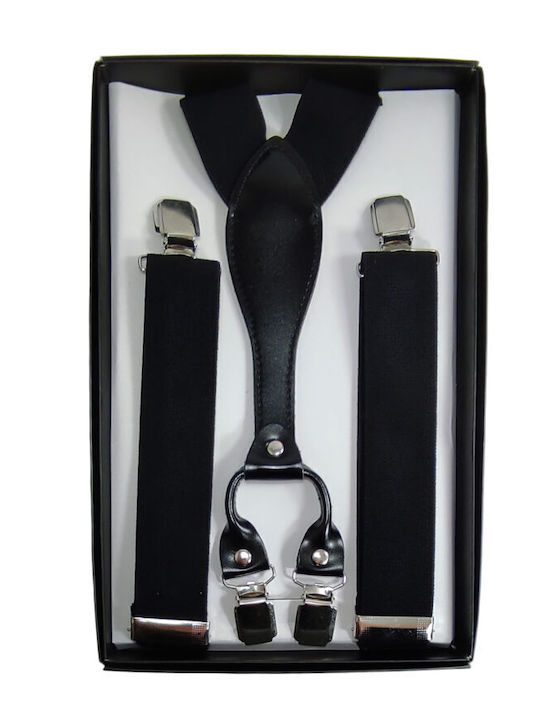 Men's Solid Black Suspenders 3.5 x 120 cm Design 2