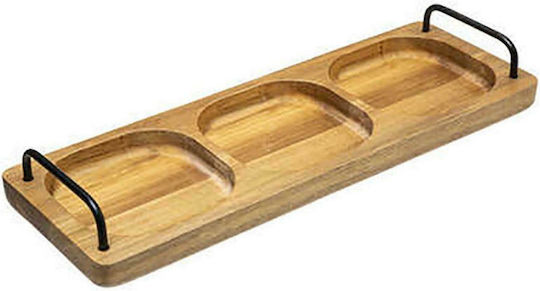 Atmosphera Wooden Dessert Divided Serving Plate with 3 Slots Brown 40x14x5cm