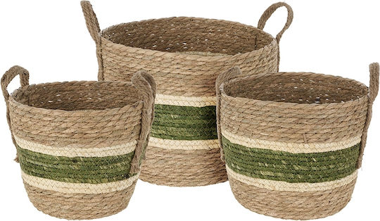 Zaros Set dekorative Körbe mit Griffen Natural/ Green Hyazinthe mit Griffen 3Stück