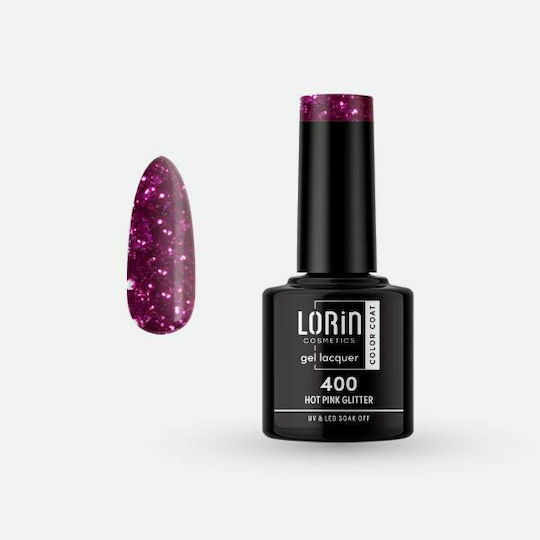 Lorin Ημιμόνιμο Βερνίκι Νυχιών 400 Hot Pink με Glitter 8ml