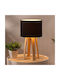Molu Holz Tischlampe für Fassung E27 mit Schwarz Schirm und Braun Basis