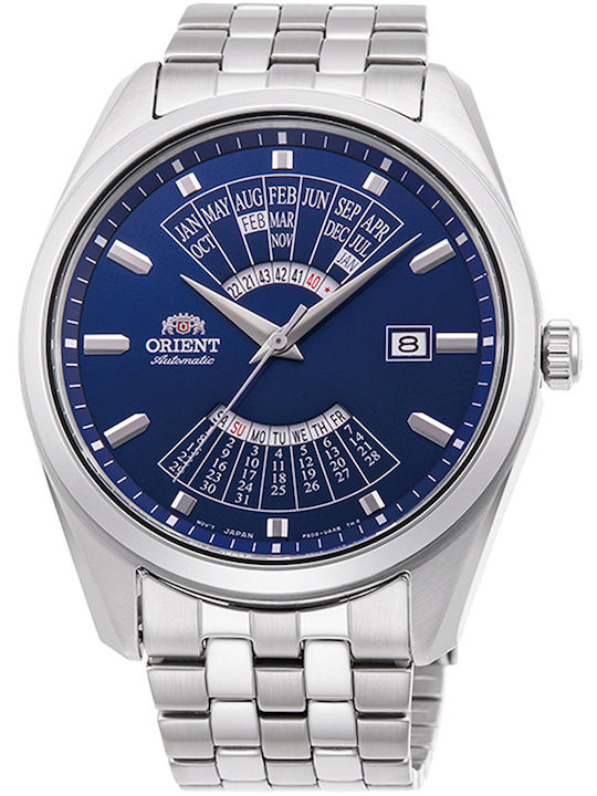 Orient Ανδρικό Ρολόι 43mm Χρονογράφος Αυτόματο με Ασημί Μεταλλικό Μπρασελέ