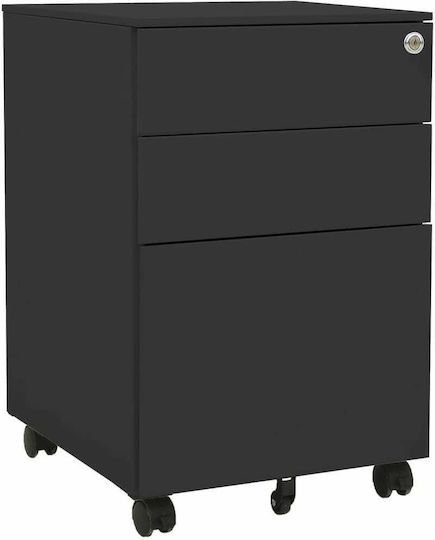 Office Storage Metal Drawer with Wheels, Lock & 3 Drawers Charcoal L39xW45xH60cm Office Storage Metal Drawer with Wheels, Lock & 3 Drawers Charcoal L39xW45xH60cm