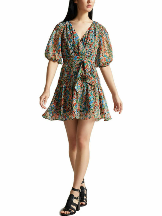 Tiania Καλοκαιρινό Mini Φόρεμα Κρουαζέ Blue/Red/Green