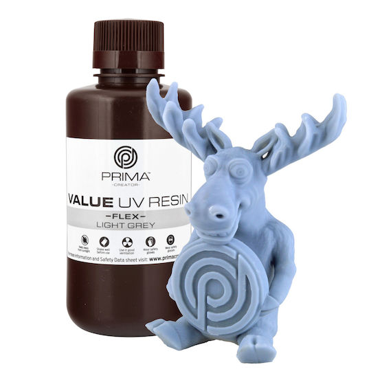 PrimaCreator Value UV / DLP Flex Resin for 3D Printer Light Grey 500ml (PV-RF-B405-0500-LG)
