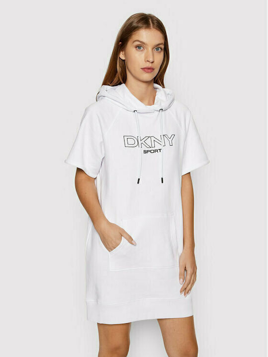 DKNY Καλοκαιρινό Mini Φόρεμα με Κουκούλα Λευκό