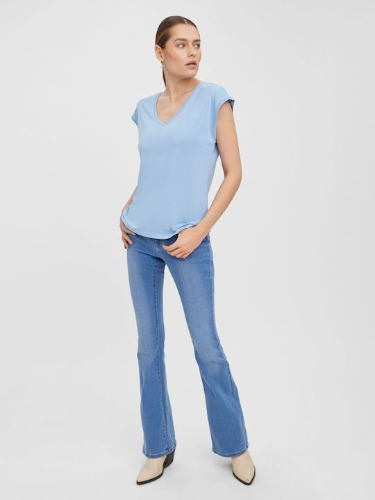 Vero Moda Γυναικείο T-shirt με V Λαιμόκοψη Blue Bell