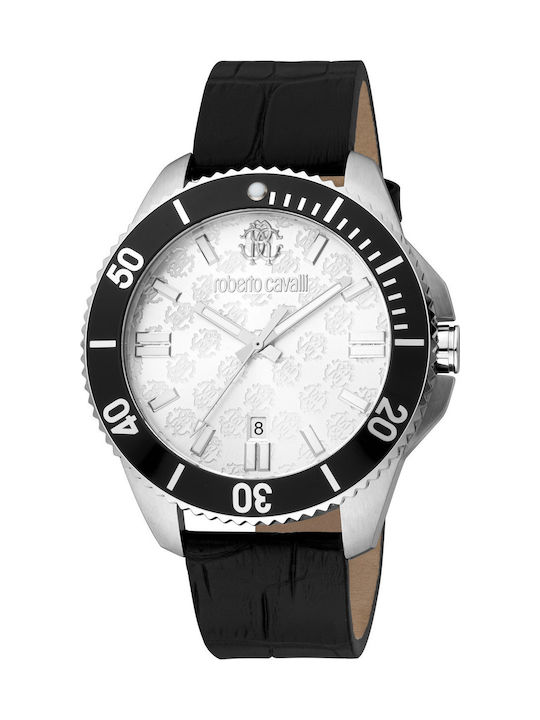 Just Cavalli Мъжки Часовник 44mm На Батерия С Черна Кожена Каишка