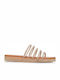Leather Women's Flat Sandals Flatforms in Gold Color