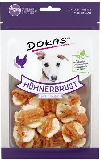 Dokas Dried Chicken Breast & Banana Λιχουδιές Σκύλου με Μπανάνα 70gr