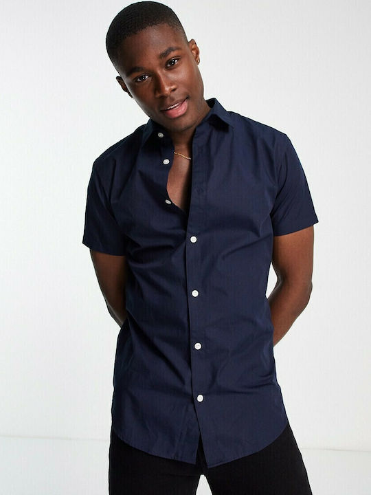 Jack & Jones Κοντομάνικο Πουκάμισο Navy Μπλε