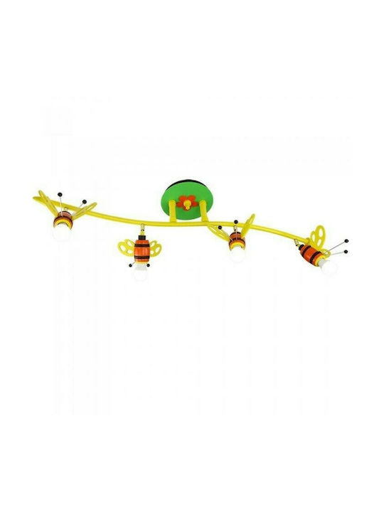 Elobra Kids Wooden Chandelier Ceiling Light E14 Μέλισσες Green-Orange 40W