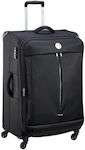 Delsey Flight Lite Large Travel Suitcase Fabric Black with 4 Wheels Height 78cm.