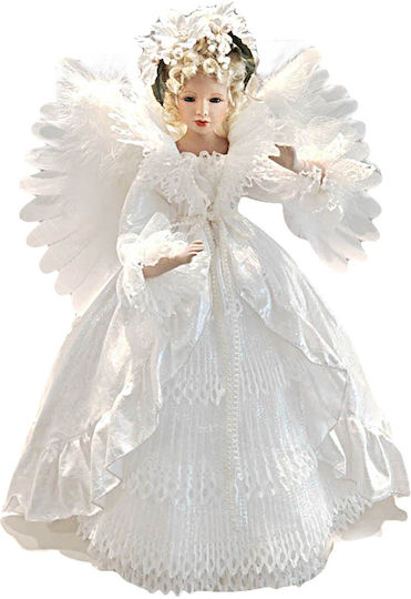 JK Home Decoration Осветена Коледна Керамична Фигура Angel Бяло