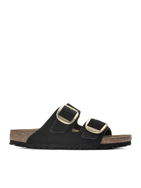Arizona Big Buckle Leather Women's Flat Sandals Anatomic in Black Color Narrow Fit