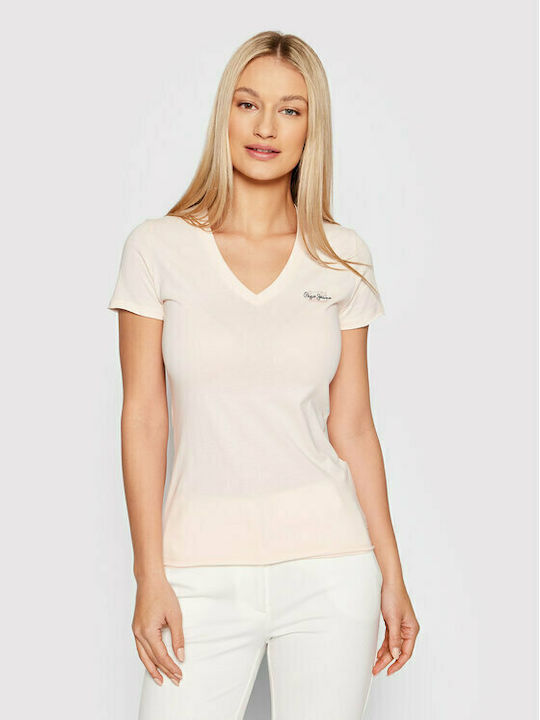Pepe Jeans Women's T-shirt with V Neck Pink