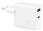 Puro Wall Adapter with USB-A port and USB-C port 30W Power Delivery in White Colour (FCMTCUSBAC30WPD)