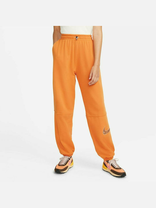 Nike Sportswear Swoosh Ψηλόμεσο Παντελόνι Γυναικείας Φόρμας με Λάστιχο Πορτοκαλί