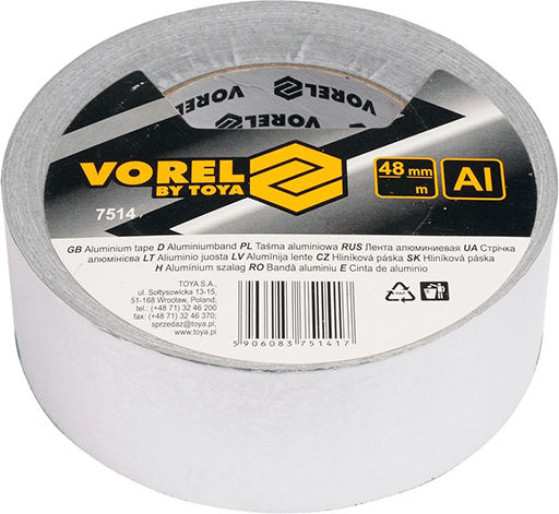 Vorel Αυτοκόλλητη Ταινία Αλουμινίου Λευκή 50mx48mm