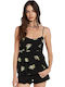 Happy Clouds Women's Summer Blouse with Straps Floral Black