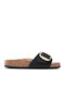 Madrid Big Buckle Leather Women's Flat Sandals Anatomic in Black Color Narrow Fit