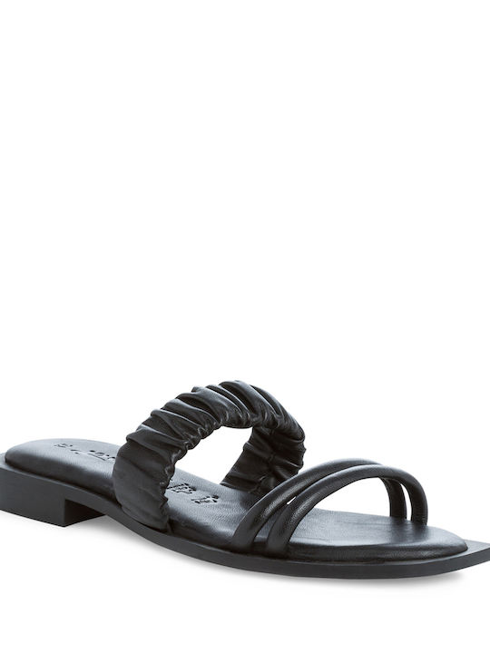 Leather Women's Flat Sandals in Black Color