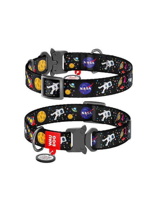 WauDog Nasa Dog Collar in Black color with Smart ID & Metal Buckle 23 - 35cm 31-327