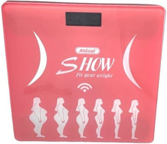 Andowl Smart Badezimmerwaage mit Körperfettmessung & Bluetooth in Rosa Farbe Q-S068
