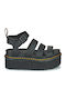 Blaire Quad Black Hydro Leather Women's Flat Sandals in Black Color