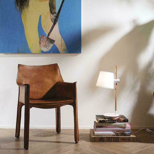 Ideal Lux AXEL Wood Table Lamp for Socket E27 with White Shade and Base