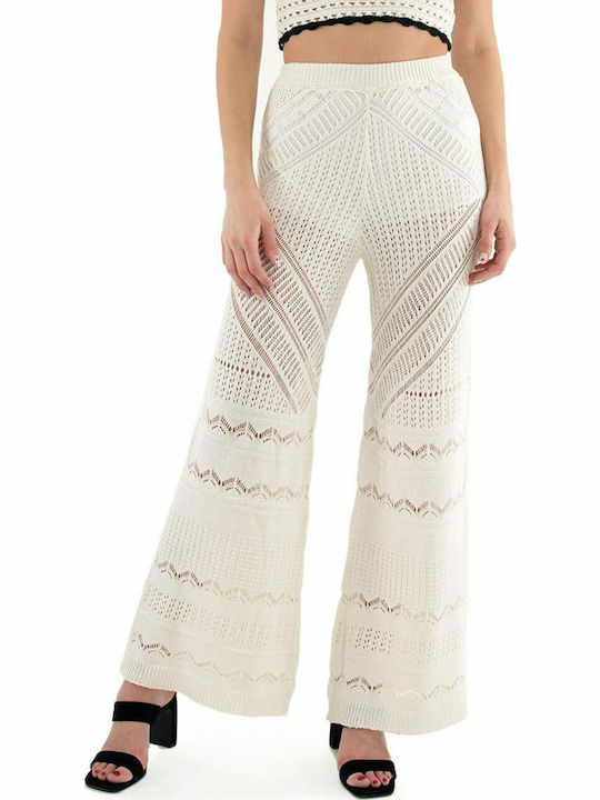 Tailor Made Knitwear Women's High Waist Fabric Palazzo Pants Beige