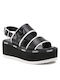 Liu Jo Aba 03 Leather Women's Flat Sandals Flatforms in Black Color