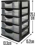 Plastic Desktop Drawer 5 Number of Spit 13.3x15.2x21.5cm Black