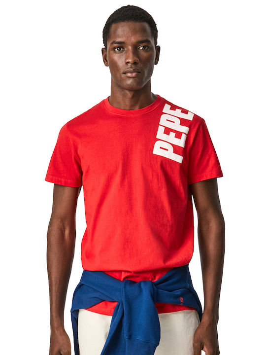 Pepe Jeans Ανδρικό T-shirt Κόκκινο με Λογότυπο