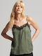 Superdry Women's Satin Lingerie Top with Lace Khaki