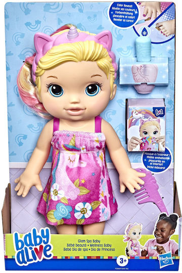Hasbro Baby Alive Glam Spa Baby Blonde Baby Doll Set for 3 Plus Years 32 cm