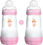 Mam Plastic Bottle Set Anti-Colic with Silicone Nipple for 2+ months Pink Tigers 260ml 2pcs