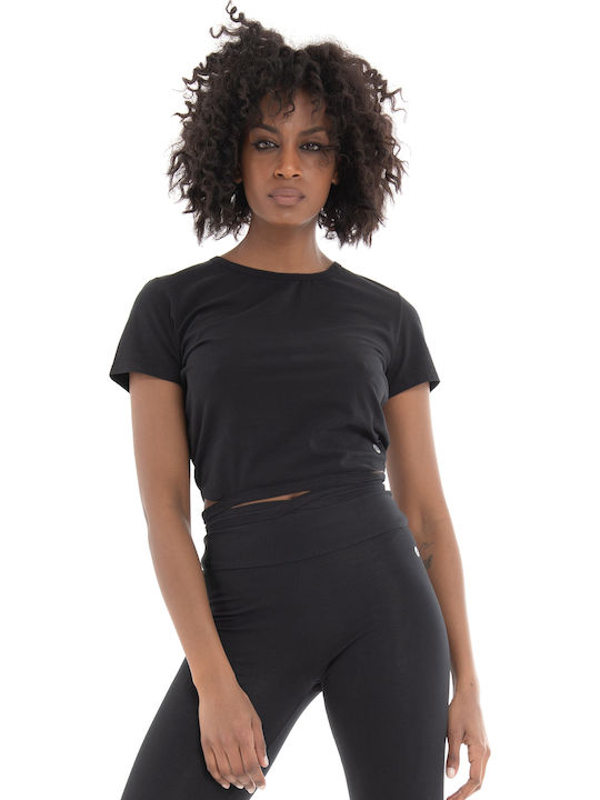 Women's Summer Crop Top Cotton Short Sleeve Black