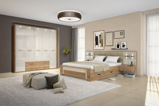 Giallo Κρεβάτι Υπέρδιπλο για Στρώμα 160x200cm Pacific Walnut / Beige Lacquer
