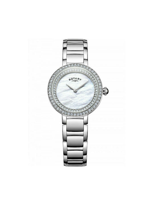 Rotary Cocktail Crystal Watch with Silver Metal Bracelet