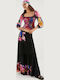 Hoch tailliert Maxi Rock Blumen Schwarz