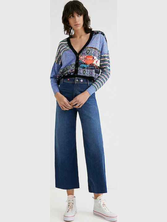 Crepusculo Women's Knitted Cardigan with Buttons Blue