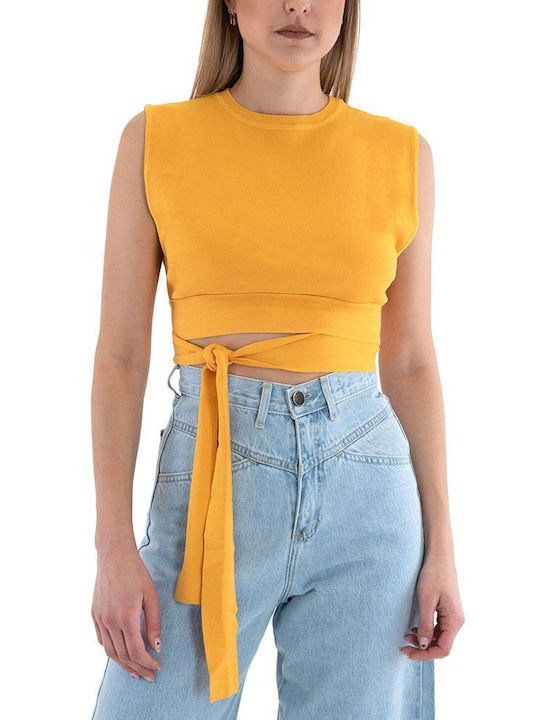 Αμάνικο Crop Top Κίτρινο