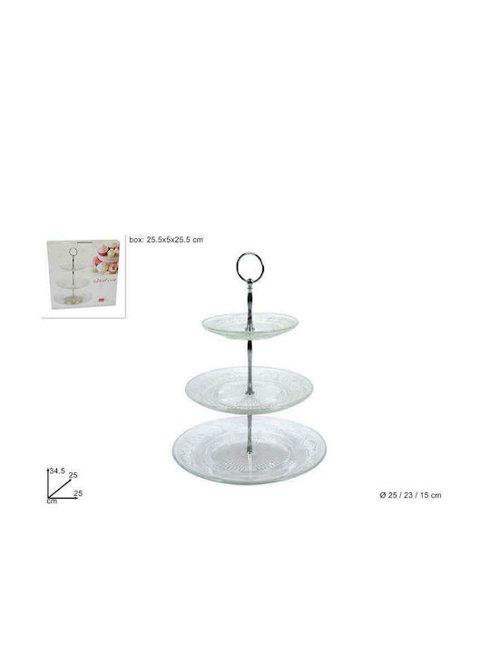 Due esse Glass Dessert Tower Stand with 3 Tiers 25x25x34.5cm