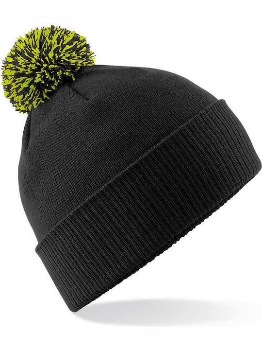 Beechfield Snowstar Ανδρικός Pom Pom Beanie Σκούφος Black/Lime